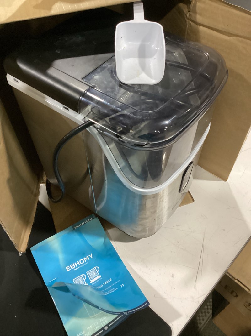Condition photo showing As Is for euhomy nugget ice maker countertop, ready in 7 mins, 34lbs/24h pebble ice maker machine, self-cleaning countertop sonic ice makers with ice scoop&basket, pellet ice maker for home, stainless steel