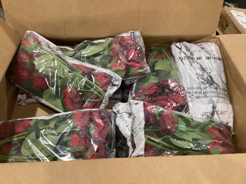 Condition photo showing New/Like New for nubry 100pcs artificial silk roses bulk,fake roses flower with stems realistic flowers for wedding centerpiece home party decor(burgundy) burgundy-100