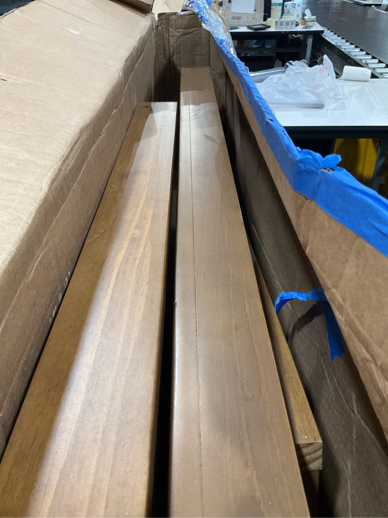 Condition photo showing As Is for plank+beam solid wood console table, 46 inch, sofa table, narrow entryway table for hallway, behind the couch, living room, foyer, easy assembly, pecan 46" console table pecan