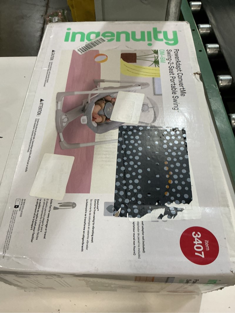 Condition photo showing New/Like New for ingenuity convertme 2-in-1 compact portable automatic baby swing & infant seat, battery-saving vibrations, nature sounds, 0-9 months 6-20 lbs (swell)