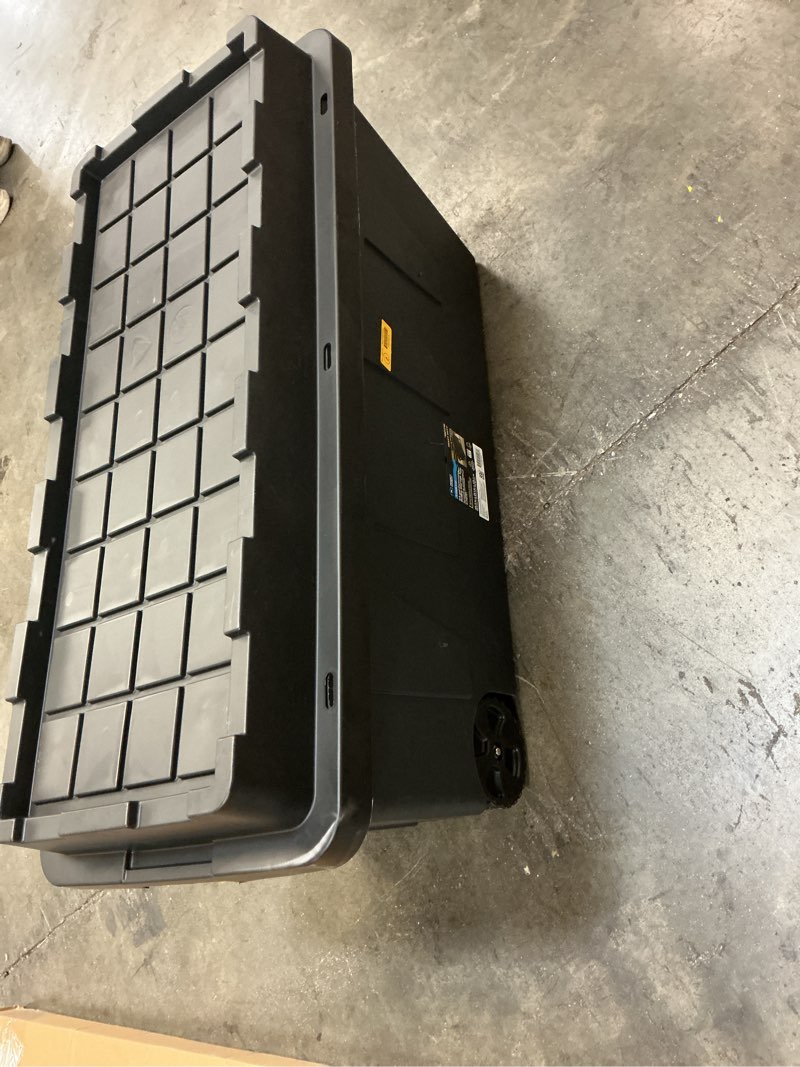 Condition photo showing Good Condition for project source commander x-large 64-gallons (256-quart) black heavy duty rolling tote with latching lid