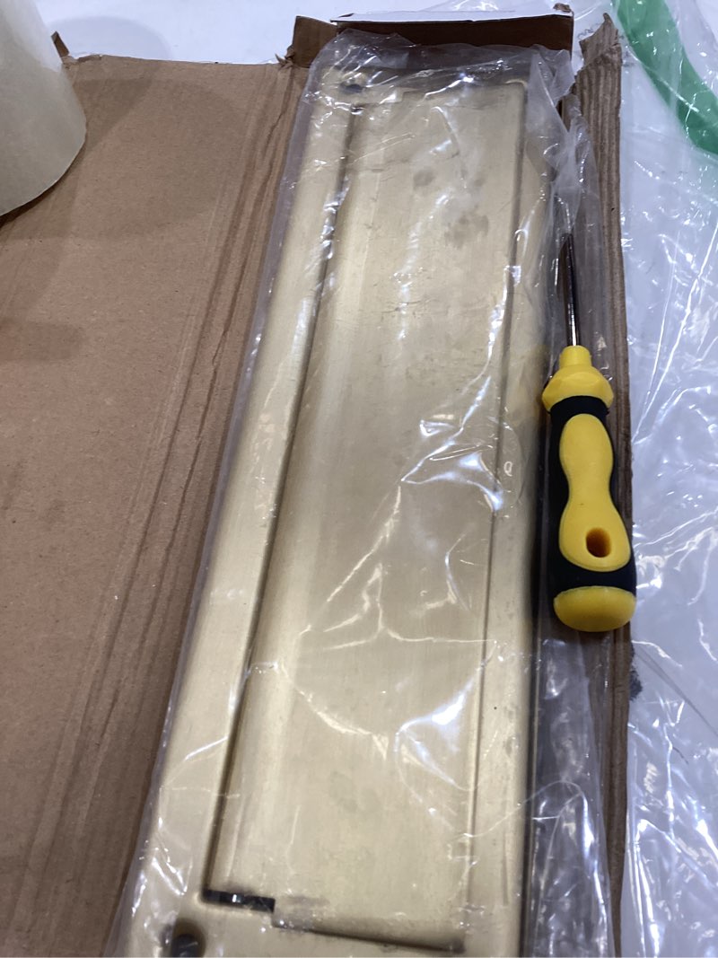 Condition photo showing Good Condition for 1 pack 13 inch solid brushed brass mail slot with solid brass interior frame set 13" x 3.7" heavy duty