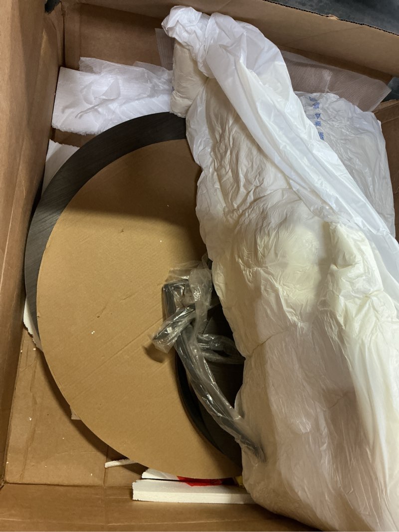 Condition photo showing As Is for Similar LITTLE TREE Round Coffee Table, 32\" Circle Coffee Table for Living Room, 2-Tier Wood Accent Center Table with Open Storage Industrial Design Home Furniture (Wood Grain and Black)