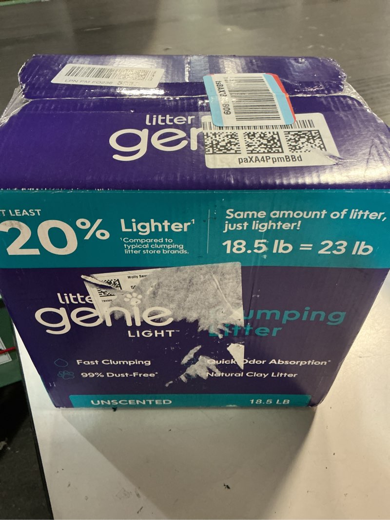 Condition photo showing New/Like New for litter genie light unscented clumping cat litter, 18.5 lbs | lightweight 20% lighter natural clay | fast-clumping, odor control, dust-free
