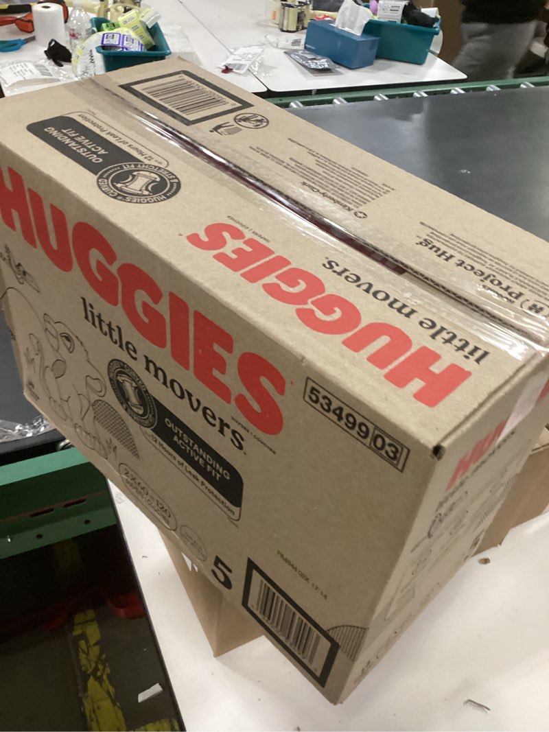 Condition photo showing New/Like New for Huggies Size 5 Diapers, Little Movers Baby Diapers, Size 5 (27+ lbs), 120 Count (2 Packs of 60) Size 5 120