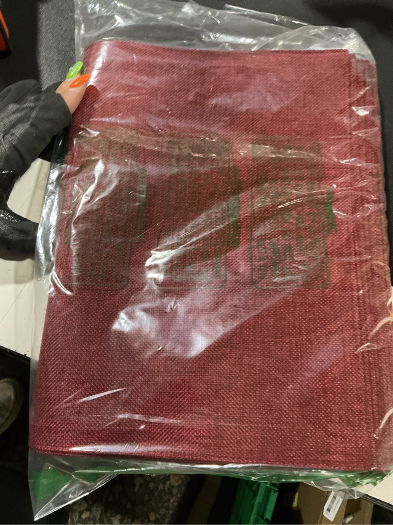 Condition photo showing Good Condition for cloth burgundy placemats set of 8, linen type fabric placemats machine washable heat resistant placemats polyester place mats for halloween, thanksgiving and christmas dining table (burgundy) burgundy placemats 12'' x 18'', set of 8