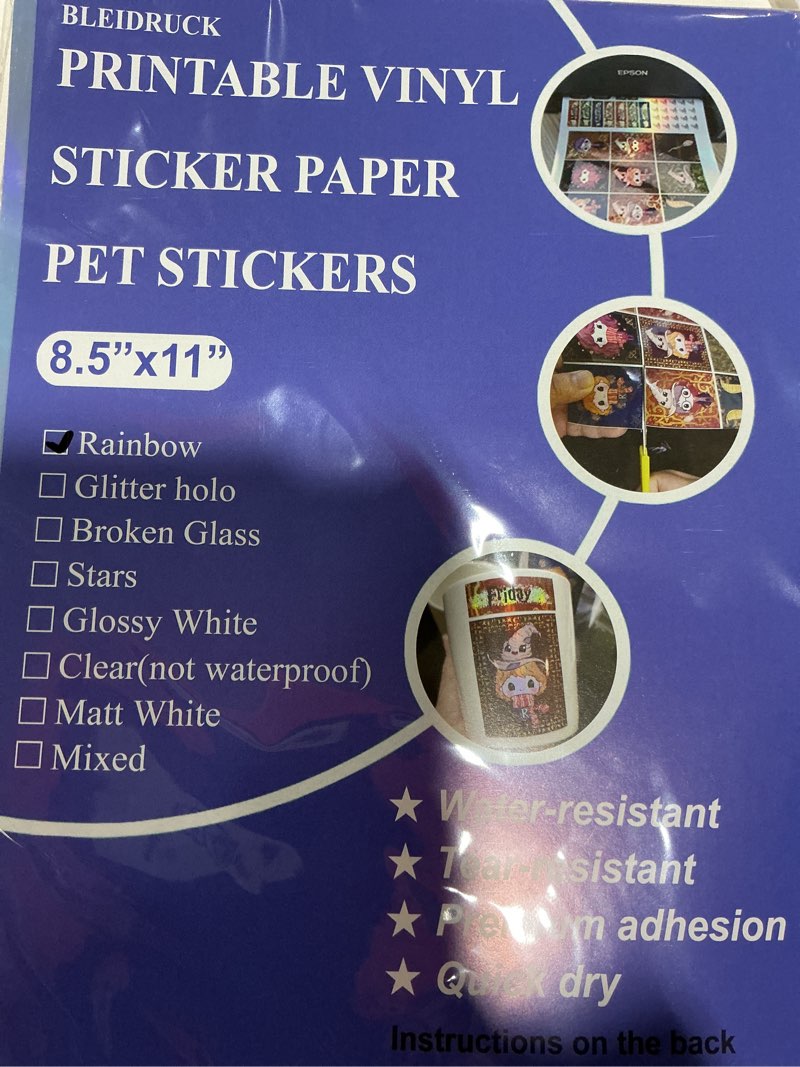 50 Sheets Holographic Printable Sticker Paper 8.5 x 11 inch Waterproof Stickers Rainbow Vinyl Sticke