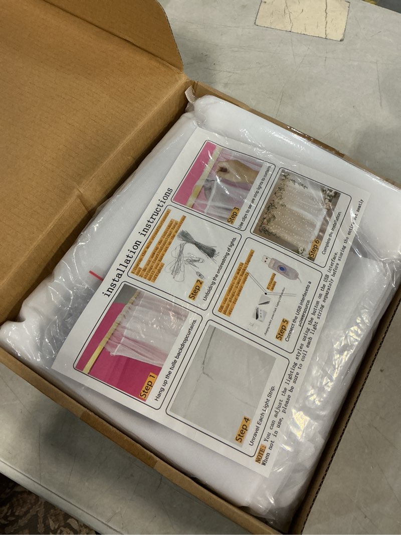 Condition photo showing New/Like New for fomcet tulle backdrop curtains with lights string white 10ft x 8ft sheer curtain with lights tulle curtains backdrop for wedding birthday party baby shower photo shoot (2 panels 5x8ft) 10ft x 8ft(2 panels 5ft x 8ft) white