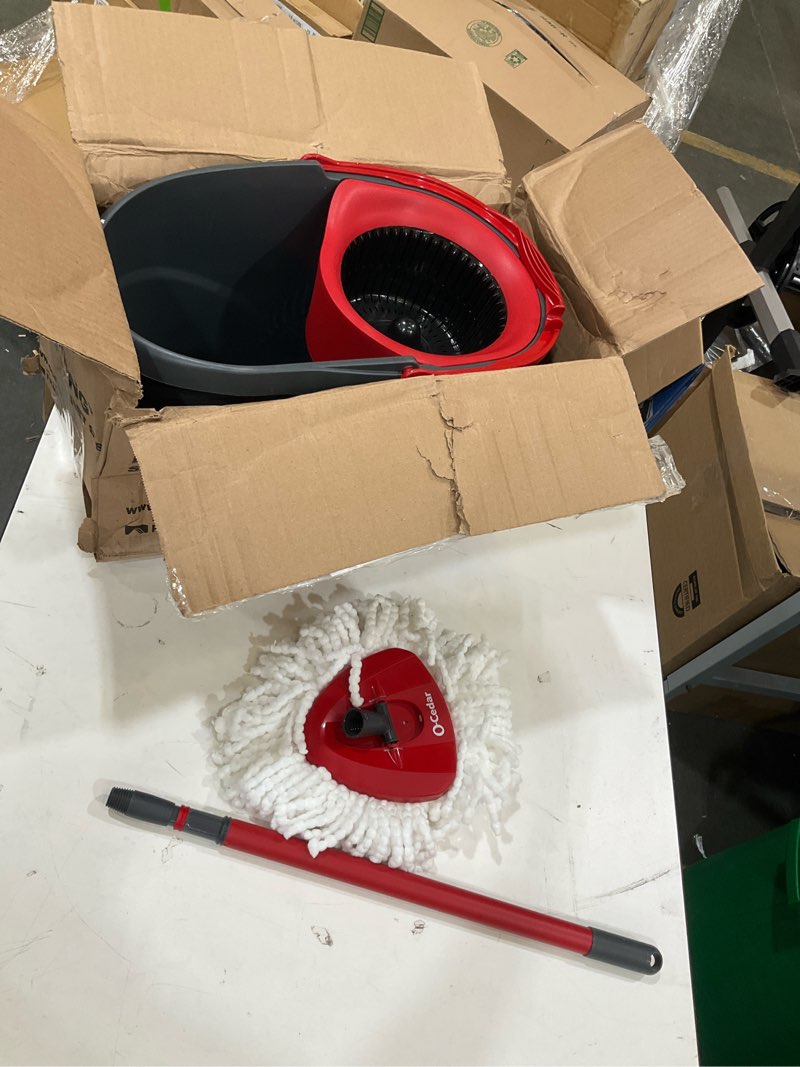 Condition photo showing As Is for o-cedar easywring microfiber spin mop, bucket floor cleaning system, red, gray, standard #1 easywring system
