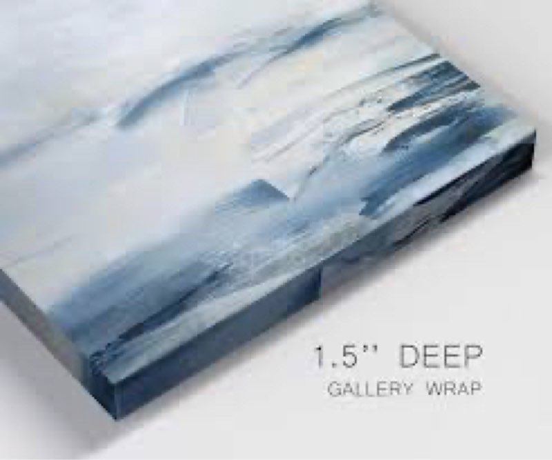 blue-and-white coastal seascape canvas art piece