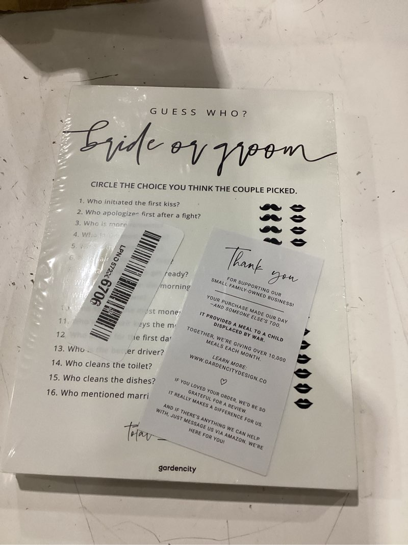 Condition photo showing New/Like New for gardencity guess who bride or groom?, bridal shower games for 50 guests, minimalist