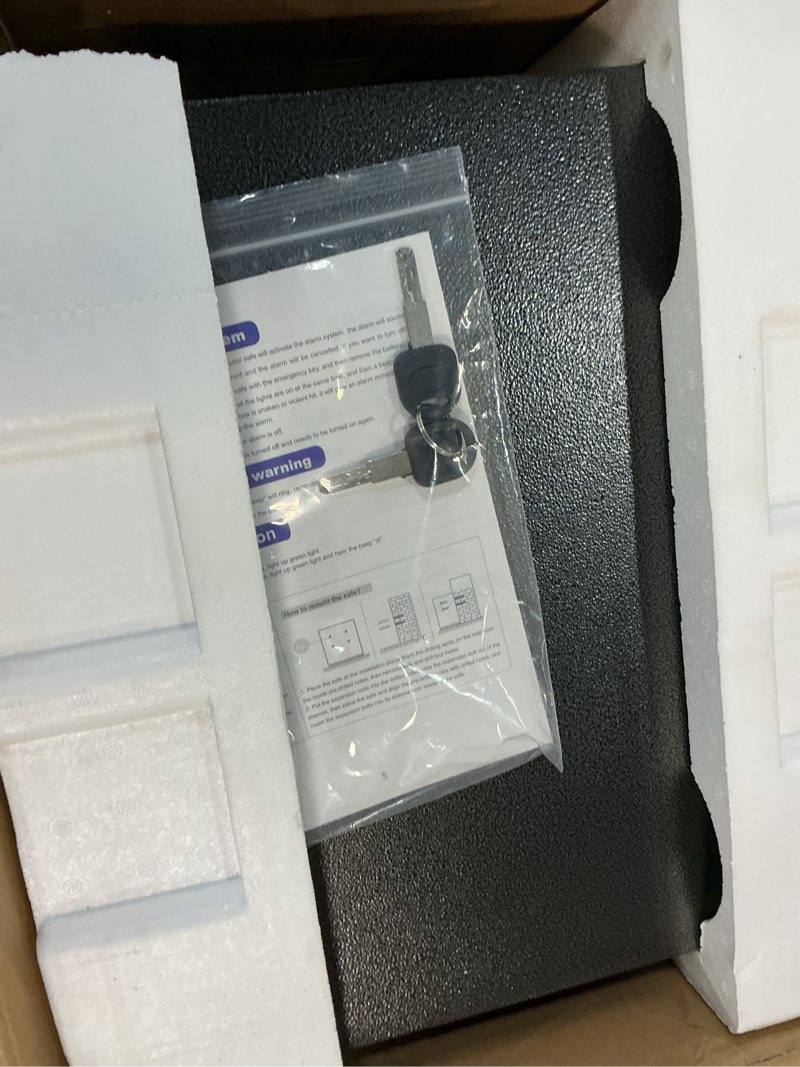 Condition photo showing Good Condition for safe box, 2.0 cu ft home safe with fireproof waterproof bag & key, security money safe for cash, documents, jewelry, valuables, digital electronic keypad, dual alarm system, cabinet safe