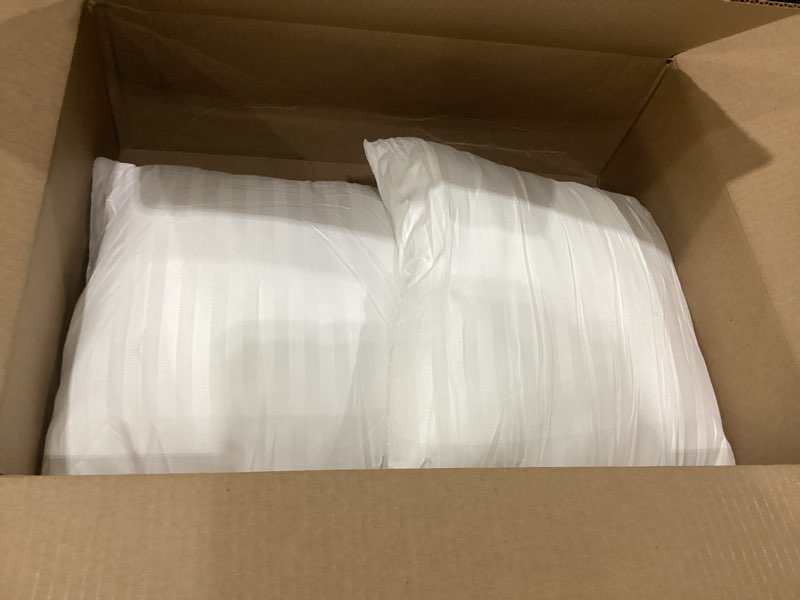 Condition photo showing Good Condition for OKBA Set of 2 Throw Pillow Inserts, Hypoallergenic Soft & Firm Cushions with 100% Cotton Cover, 12x12 Pillows Filler for Side Sleepers, Sofa, Bed and Home Decor, Indoor Quality Hotel Pillows 12x12 Inch (Pack of 2)-1CM Stripe