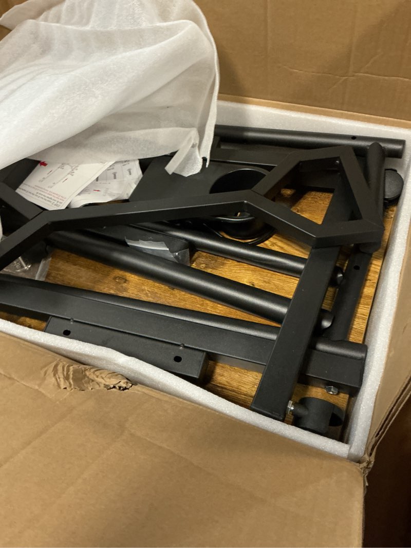 Condition photo showing As Is for small standing desk with wheels, portable treadmill desk, rolling desk adjustable height for laptop, mobile standing table for walking pad, bedside table brown