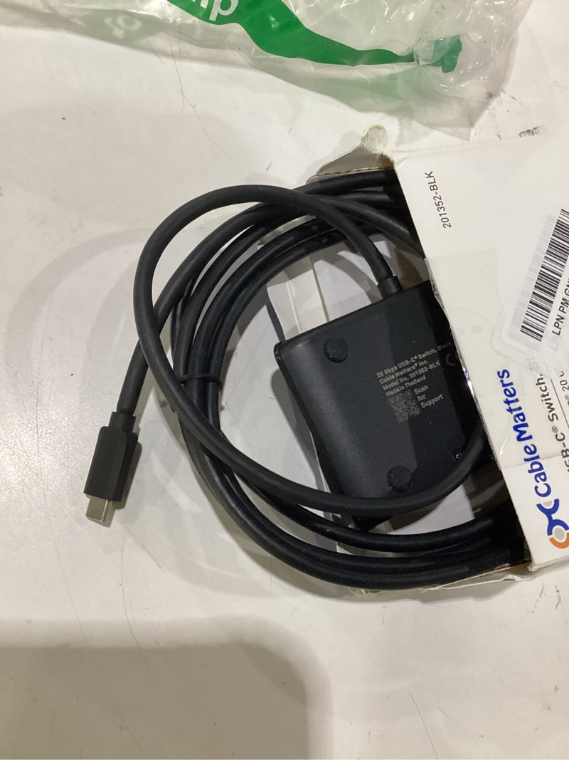 Condition photo showing As Is for cable matters 20gbps usb c kvm switch for 2 computers, 140w pd, black | 8k@30hz windows, 4k@60hz macos, shares usb-c/thunderbolt 4 monitor or dock, not for dock with an attached cable