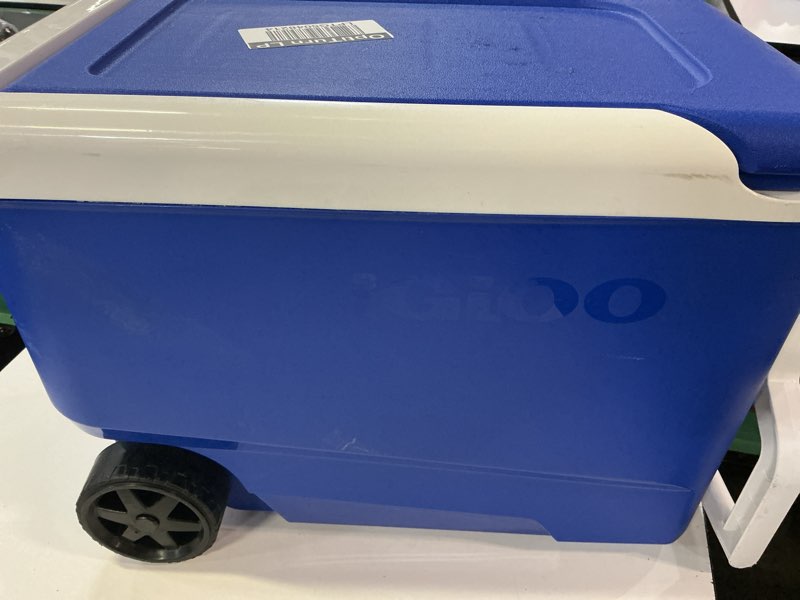 Condition photo showing As Is for igloo wheelie cool 38qt cooler - blue