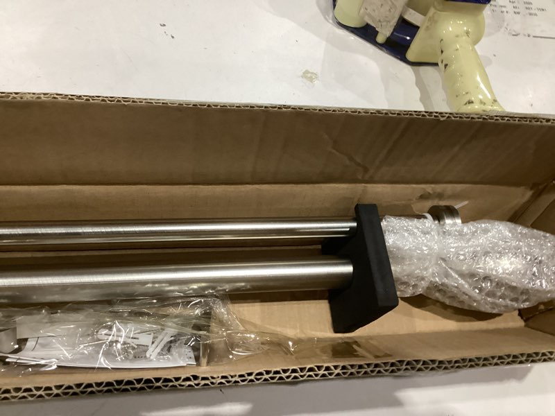Condition photo showing Good Condition for double curtain rods with aluminum bouquet brackets and round finials,brushed nickel curtain rods for windows 28 to 48 inch,1-inches front and 5/8 inches back double window drapery rod 28-48" brushed nickel