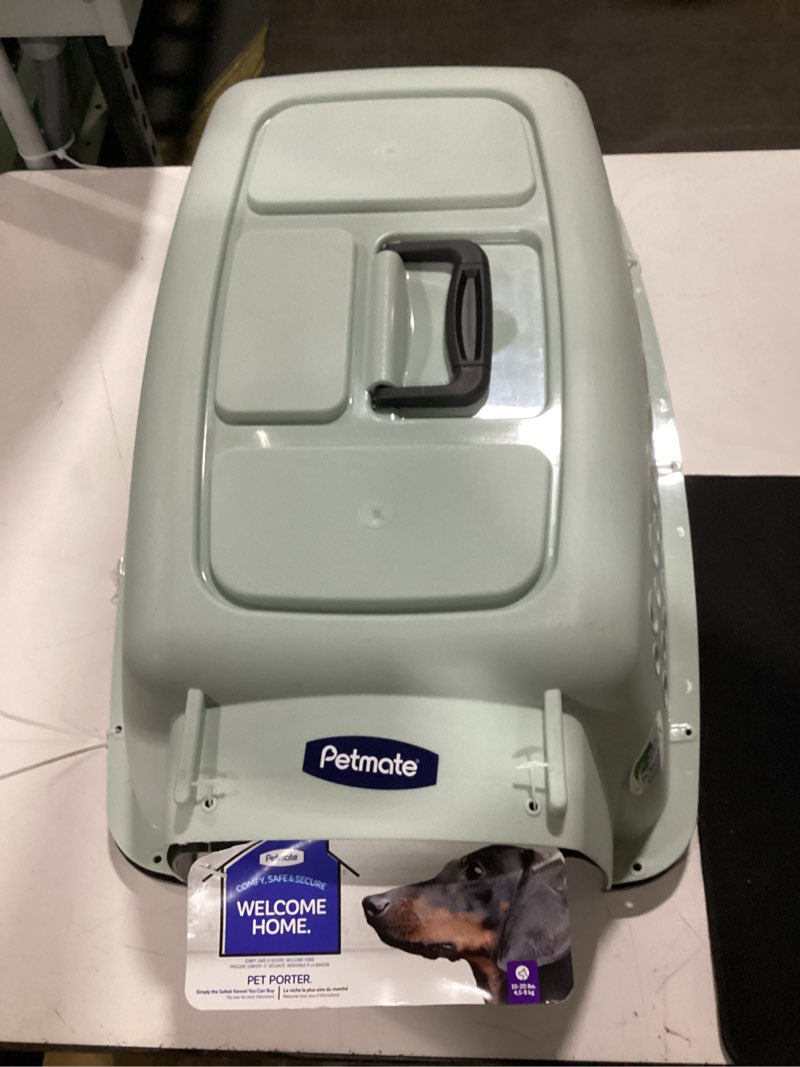 Condition photo showing Good Condition for petmate pet porter fashion dog kennel plastic crate for pets 15-20 lbs, pet carrier for home and travel, made in usa, 24" l x 14.5" h, pale aqua and black 24.1"l x 16.7"w x 14.5"h aqua blue/black