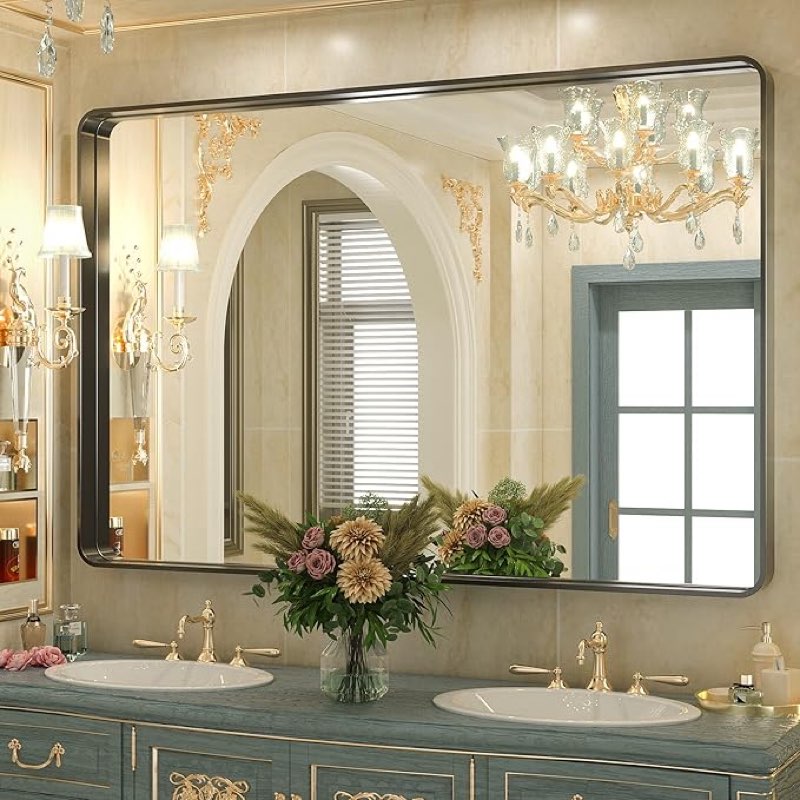 TokeShimi Black Bathroom Mirror for Wall Vanity Mirror with Non-Rusting Aluminum Alloy Brushed Matte