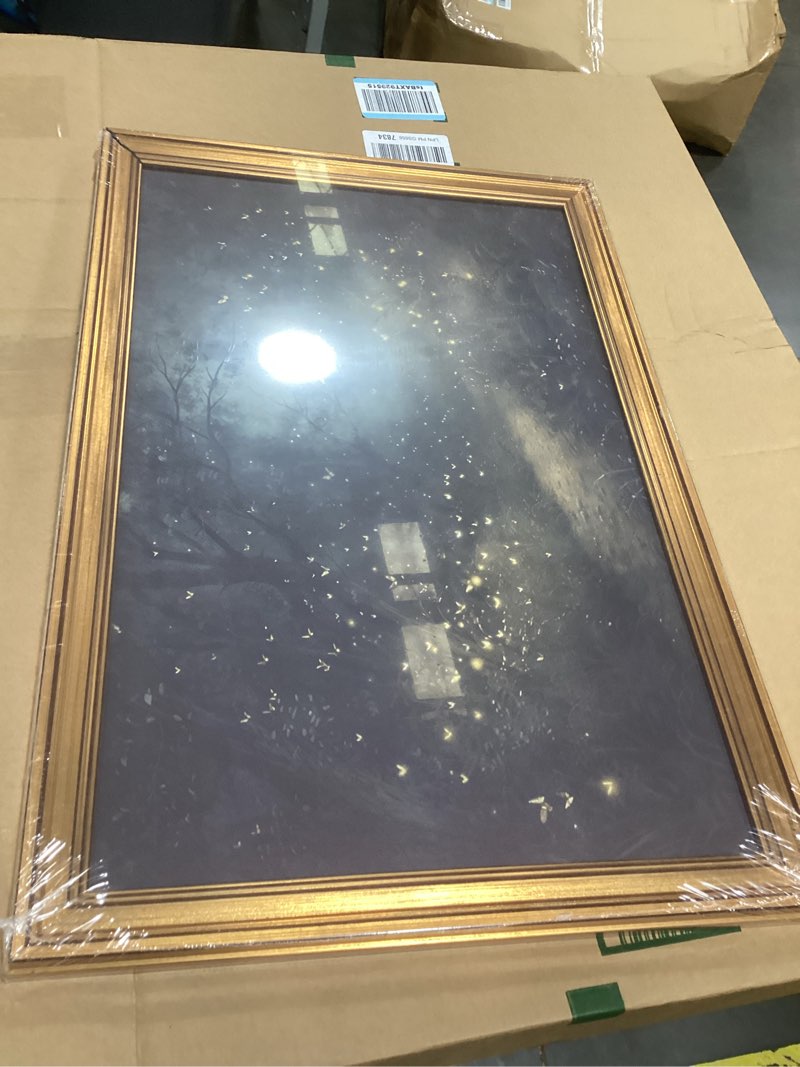 Condition photo showing Good Condition for chmmart vintage gold framed wall art moody forest firefly canvas art prints boho nature woodland pictures wall decor dark academia cottagecore paintings artwork for living room bedroom 16x24in firefly woods framed 16x24in
