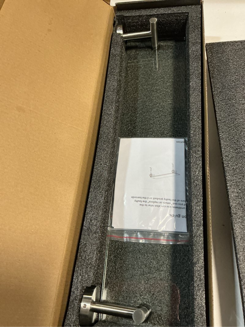 Condition photo showing New/Like New for Glass Shelves for Bathroom,16-Inch Brushed Nickel Floating Bathroom Shelf Stainless Steel Tempered Glass Shelf Modern Shelves Wall Mounted Brushed Nickel 16\"without railing
