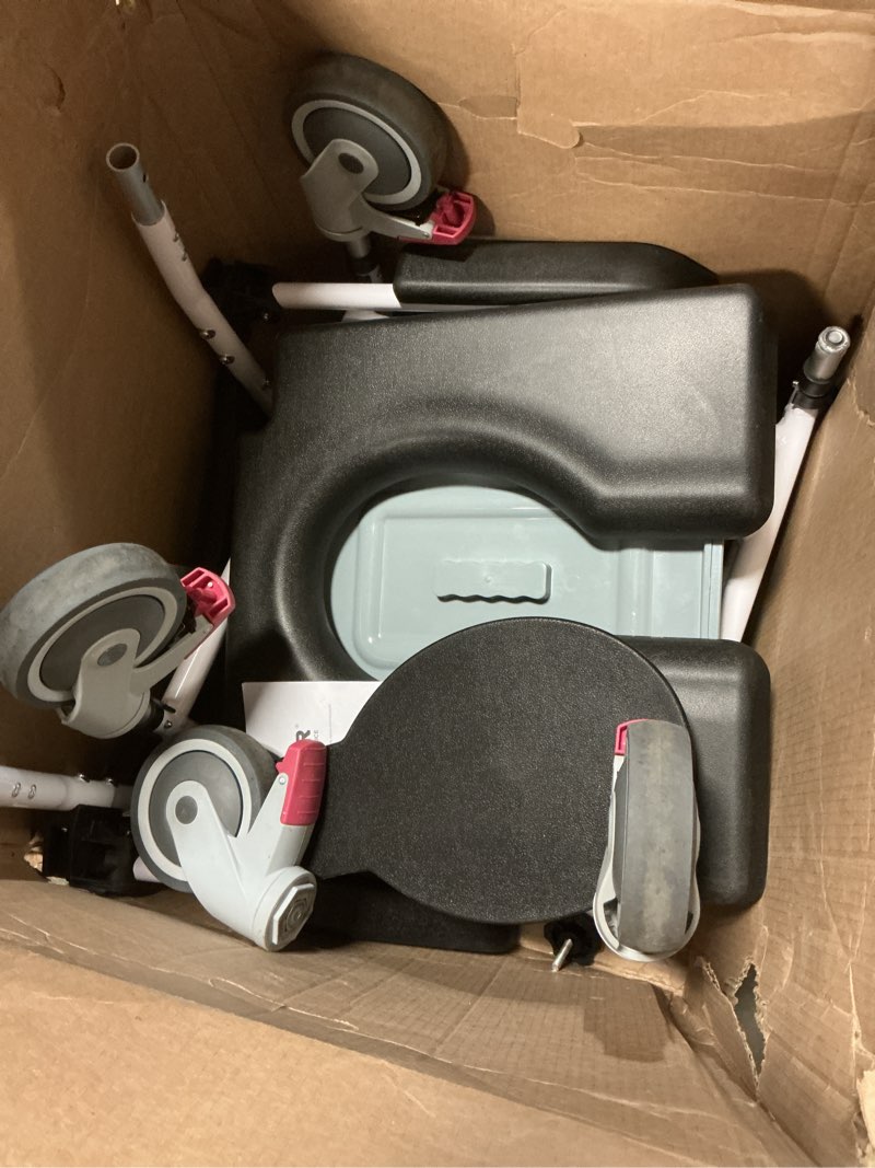 Condition photo showing As Is for vevor shower commode wheelchair with 4 lockable wheels, footrests, flip-up arms, 3-level adjustable height, 5l removable bucket, 350 lbs capacity, commode chair for adults seniors