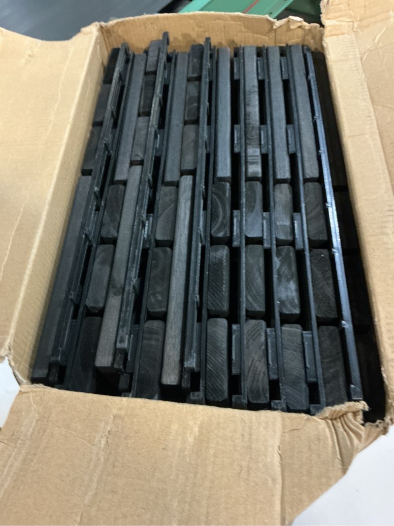 Condition photo showing Good Condition for 10 pcs deck tiles, patio flooring - outdoor waterproof acacia wood tiles for all weather use - balcony, backyard, indoor & outdoor (black crossed pattern, 10 square ft) black crossed pattern 10 pcs - 10 square ft