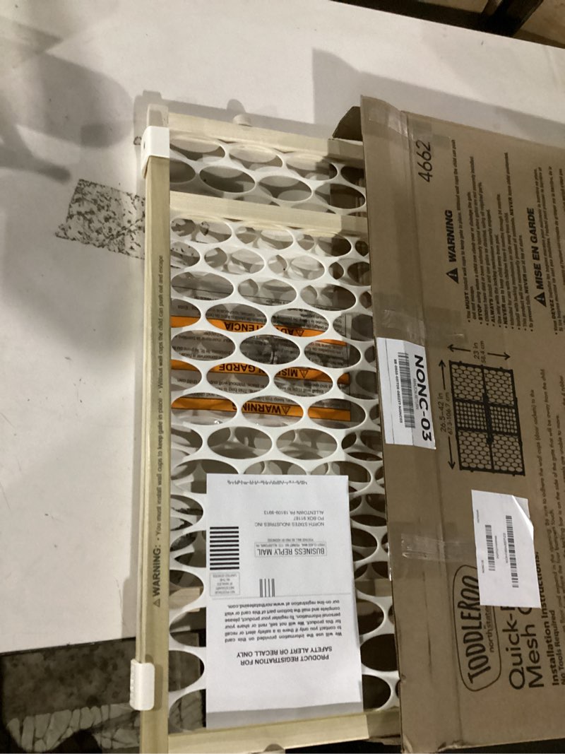 Condition photo showing Good Condition for toddleroo by north states - quick-fit oval mesh wooden baby gate: pressure mounted baby gate for doorways - adjustable 26.5 to 42 inches wide - 23 inches tall temporary gate 1-pack
