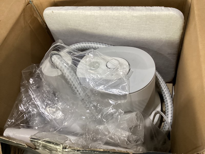 Condition photo showing As Is for Rowenta Steamer for Clothes with Ironing Board, Home Steam, Stainless Steel Full Size Steamer, 47.33oz Water tank, Hanger rack for Clothes, Compact, 1800 Watts, White IS3250