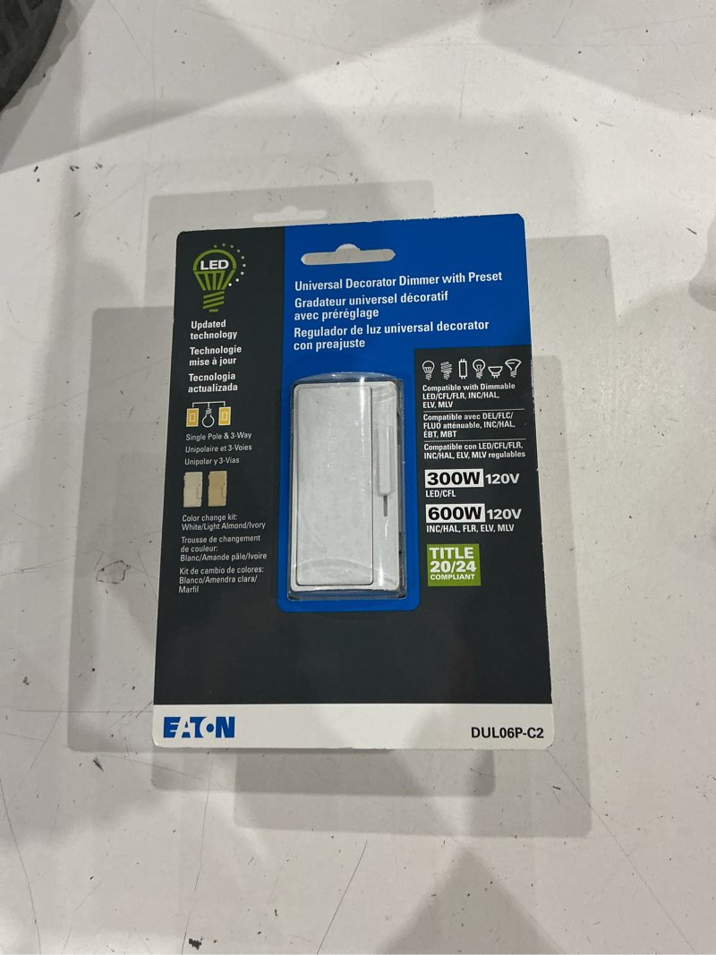 Condition photo showing New/Like New for eaton universal single-pole/3-way led decorator light dimmer, white/light almond/ivory