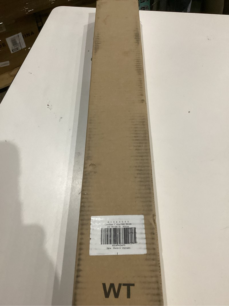 Condition photo showing Good Condition for LazBlinds Cordless White 1" Room Darkening Vinyl Mini Blinds, 25" W X 36" H Horizontal Window Blinds for Home, Cordless Shades for Indoor Windows White 25"W X 36"H