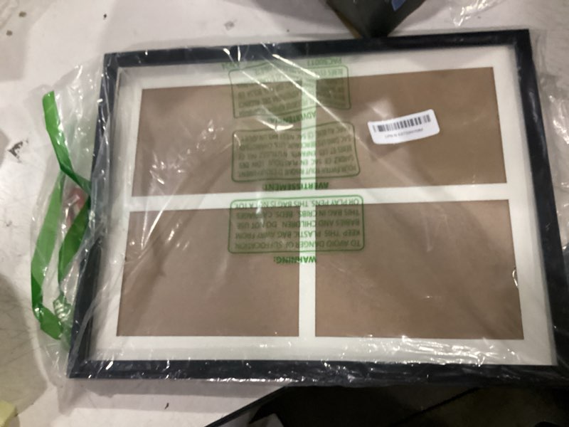 Condition photo showing As Is for 12x16 picture frame, 5x7 collage picture frame, display 4 pcs 5x7 photos or 12x16 picture, four opening 5x7 collage frame for wall hanging, lightweight 5 x 7 multi photo frame, black black 1