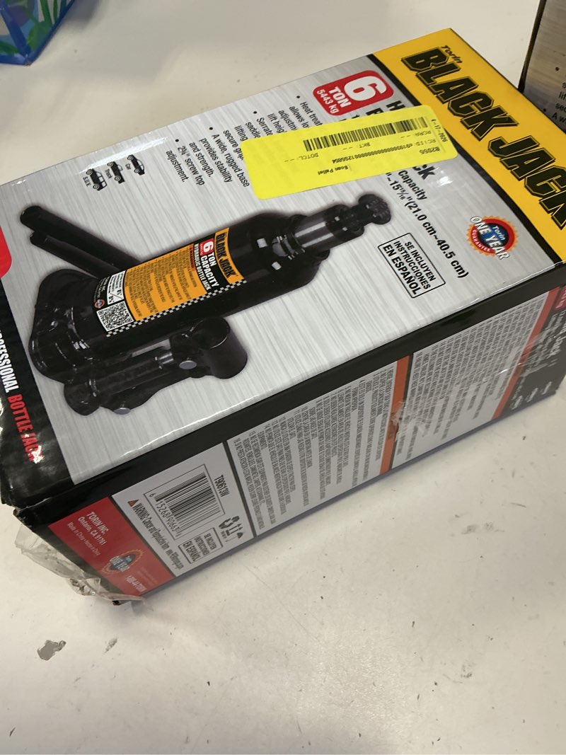 Condition photo showing New/Like New for black jack 6 ton welded steel bottle jack, t90613w