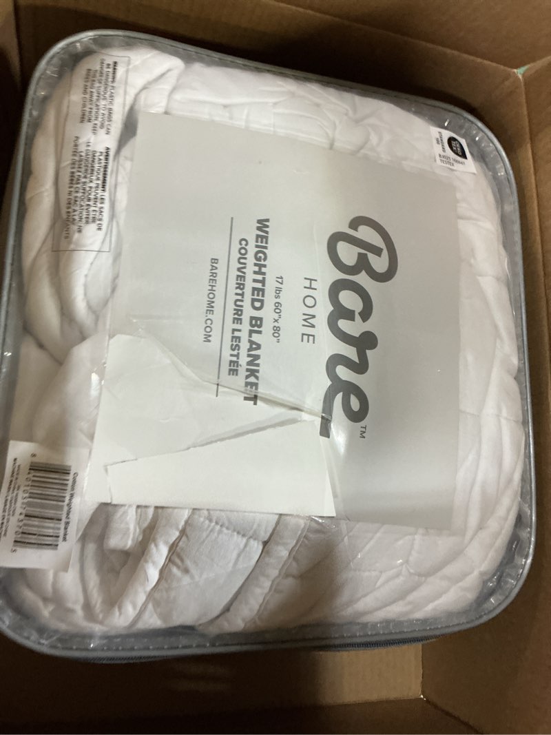 Condition photo showing Good Condition for Bare Home Weighted Blanket Queen Size 17lbs (60" x 80") for Adults - All-Natural 100% Cotton - Premium Heavy Blanket Nontoxic Glass Beads (White, 60"x80") 60" x 80" 17 lbs 01 - Cotton White