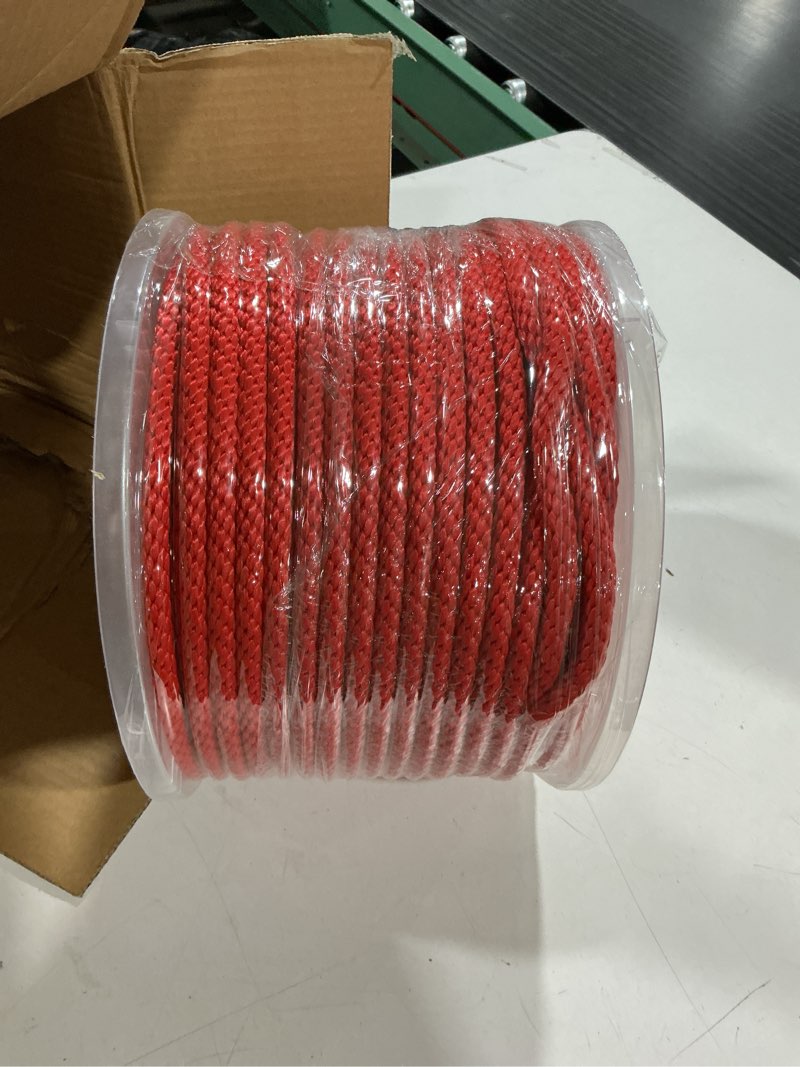 Condition photo showing New/Like New for t.w evans cordage co. 98333 3/8-inch by 300-feet solid braid propylene multifilament derby rope, red