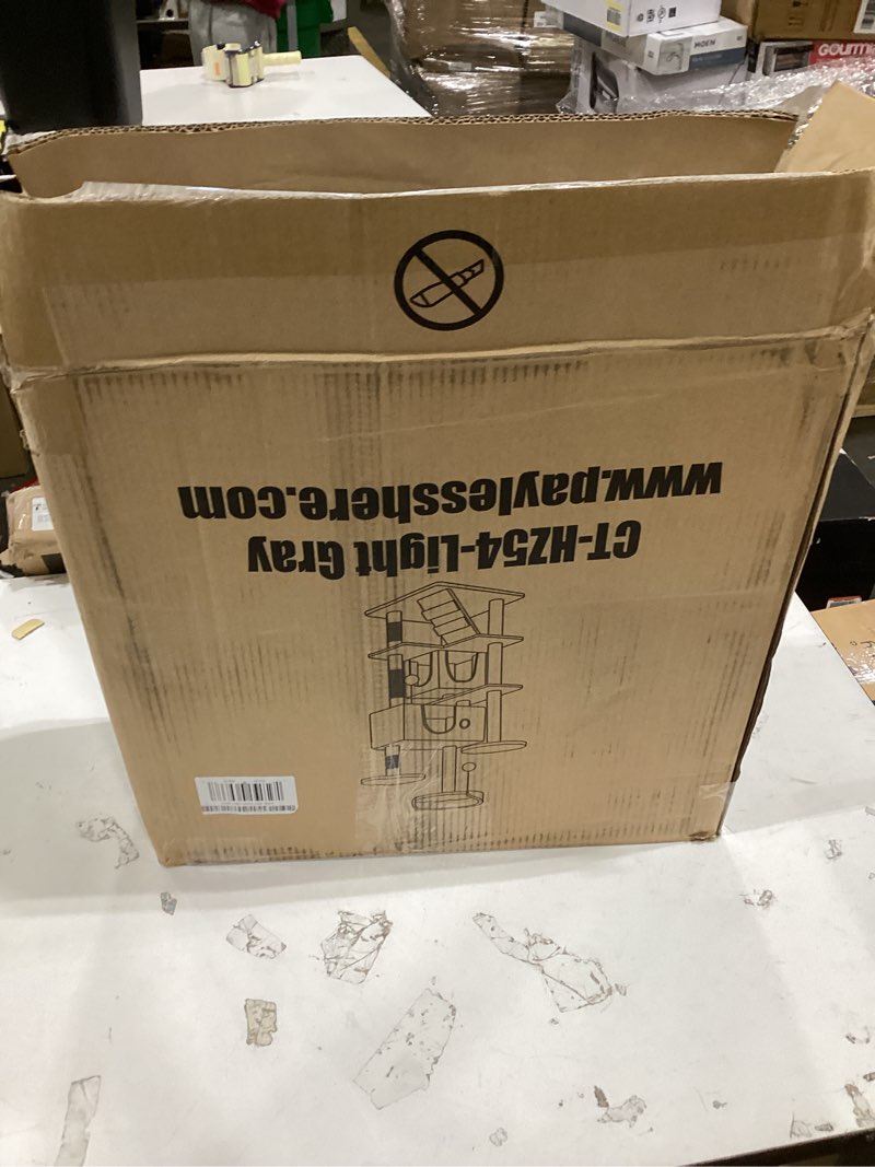 Condition photo showing As Is for Happi N Pets 28" Cat Tree Tower, Tall Cat Scratching Post with Soft Perch for Window Viewing, Large Bed for Big Cats, Stable & Compact Cat Tower with Hammock, Removable Cover-Green Olive Green