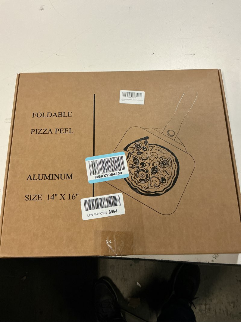 Condition photo showing New/Like New for Aluminum Metal Pizza Peel, Pizza Peel 14''x16'' inch with Foldable Wood Handle, Pizza Spatula, Pizza Spatula for Oven, with Pizza Cutter, Pizza oven accessories 14'' x 16''
