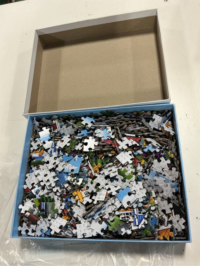Condition photo showing Good Condition for blueforest 1000 piece jigsaw puzzles for adults & seniors - colorful coastal village lighthouse puzzle, 27.5"x19.7" adult puzzle with letters on back, home decor gift coastal village lighthouse 27.5" x 19.7"