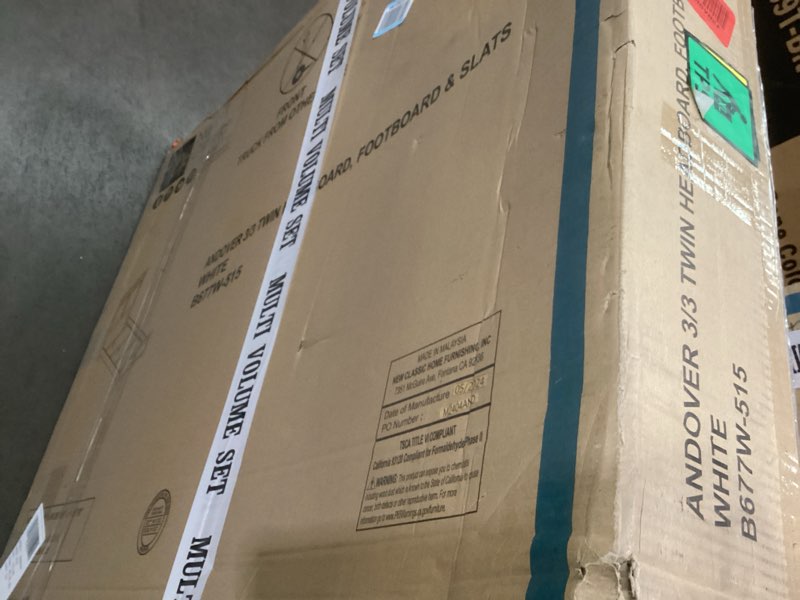 Condition photo showing As Is for Incomplete missing box *Benjara Aver Twin Size Bed, Transitional Carved Panel Design, White Wood Finish