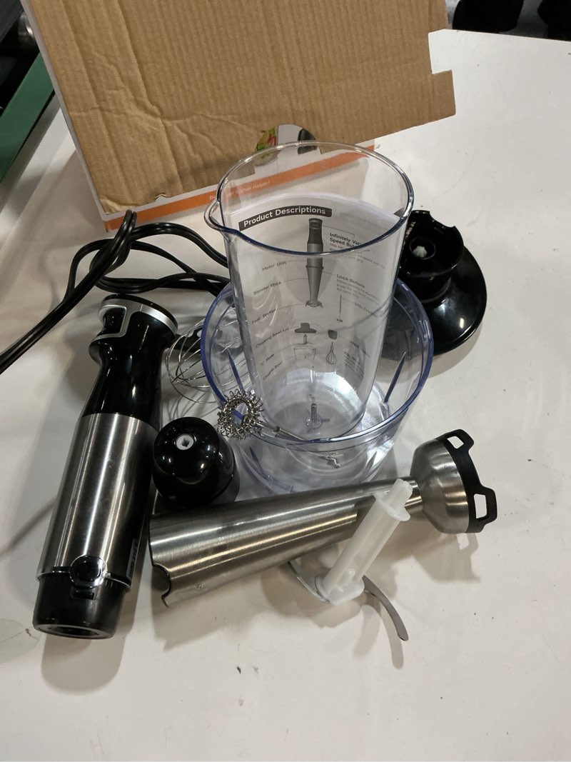 Condition photo showing Good Condition for Immersion Blender Handheld Corded Hand Blenders Set 1100W, Trigger Variable Speed 5 in 1 Stick Emulsifier with Chopper, Whisk and Frother for Soup, Baby Food and Smoothies Black