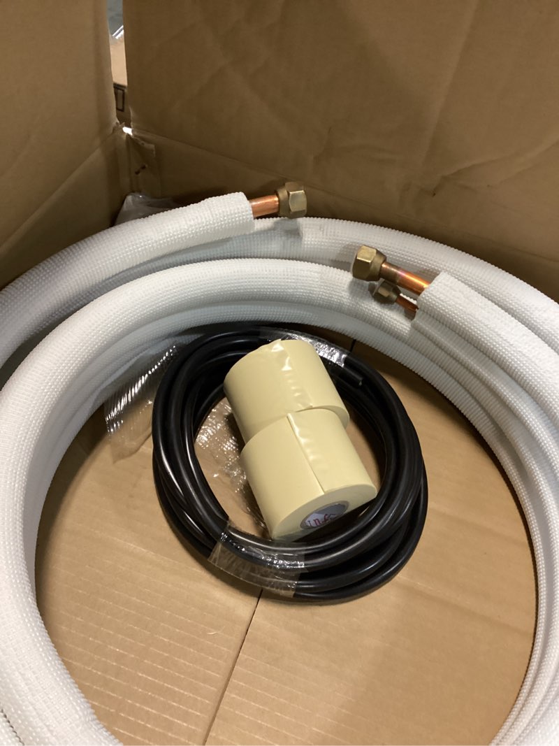 Condition photo showing Good Condition for 16ft Length Mini Split Line Set,1/4" 1/2" OD Copper Pipes Tubing and 3/8 White PE Thickened Insulated Coil with Flared Nuts for Mini Split Air Conditioner HVAC or Heat Pump System. (16Ft(1/4+1/2))