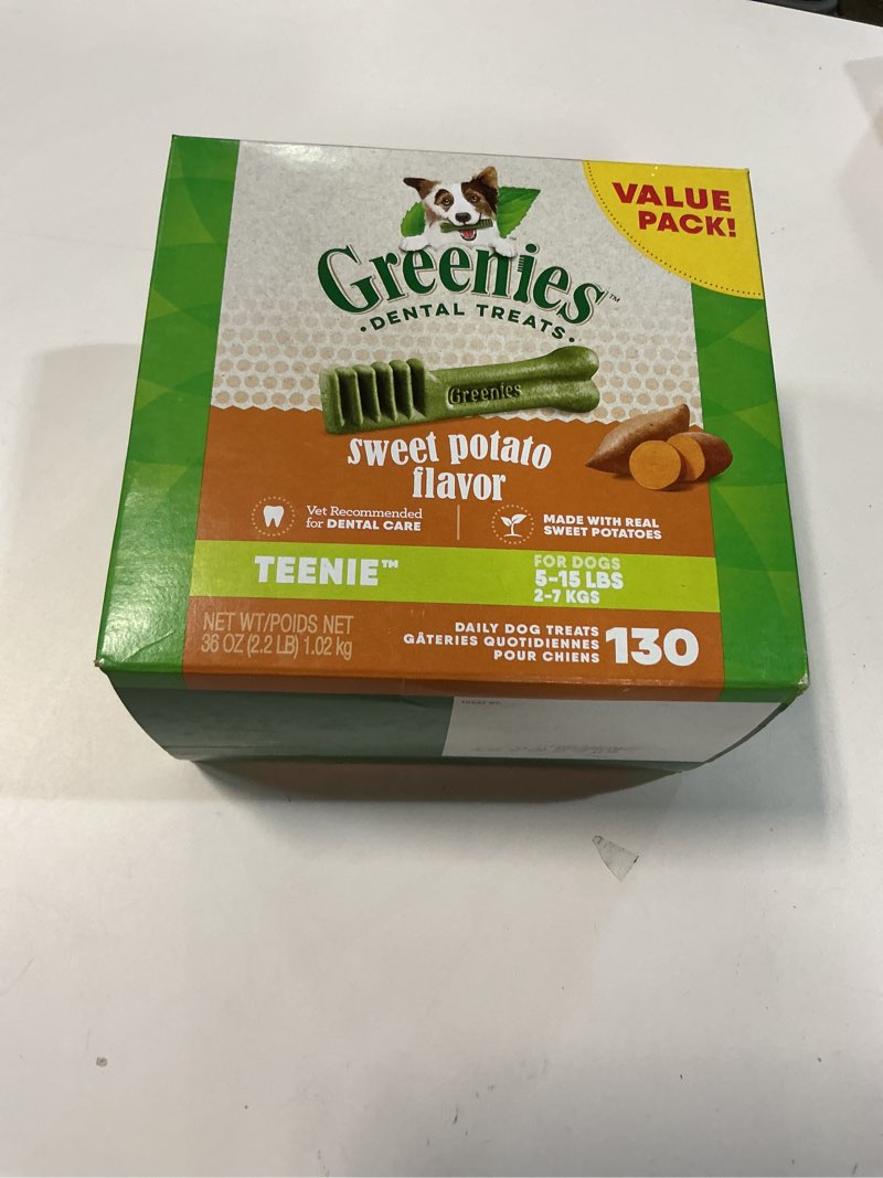 Condition photo showing item condition for (Best By 28/Apr/2026) Greenies Dog Treats Veterinarian-Recommended Natural Dental Treats for Dogs, Teenie Size, Sweet Potato Flavor, 36 oz. Pack, 130 Count Sweet Potato 130 Count (Pack of 1)
