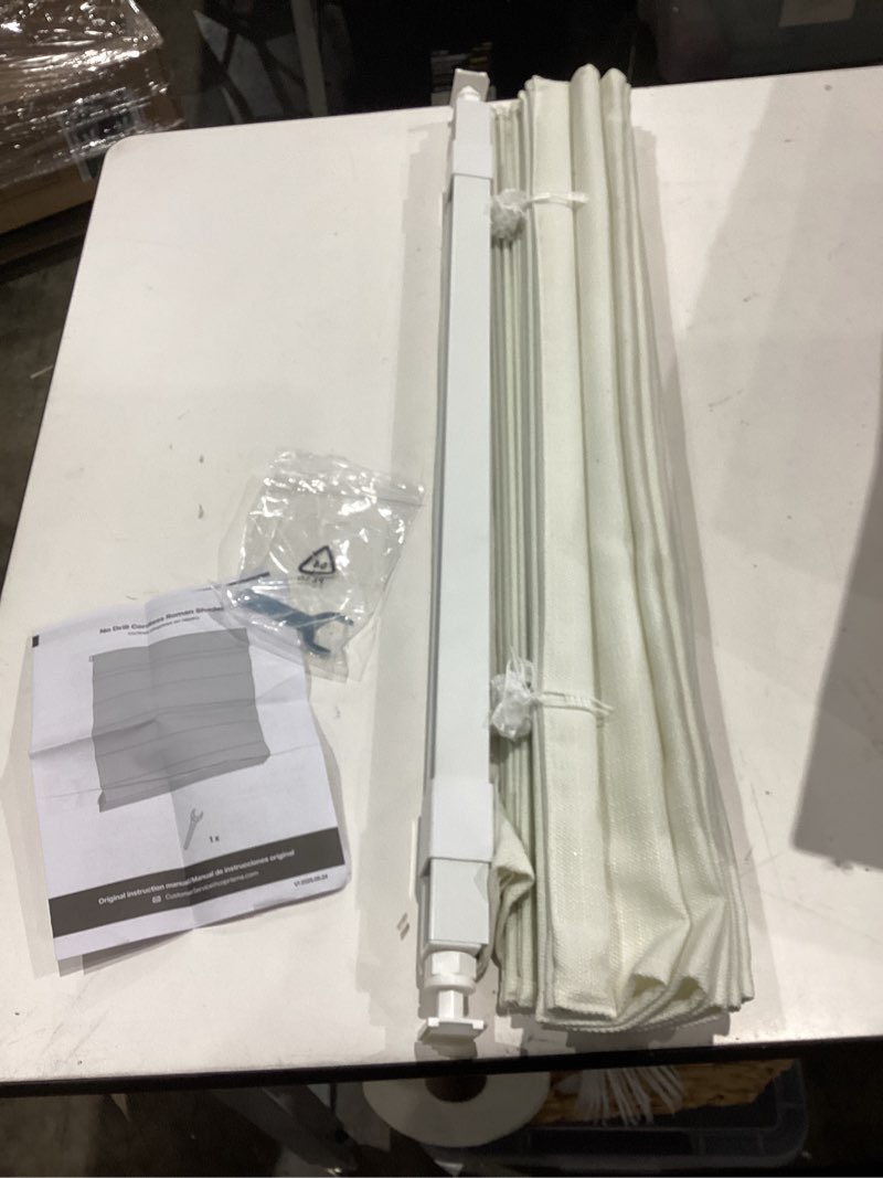 Condition photo showing Good Condition for no tools no drill cordless roman shades for indoor windows 100% blackout, for window size 20" w × 64" h white