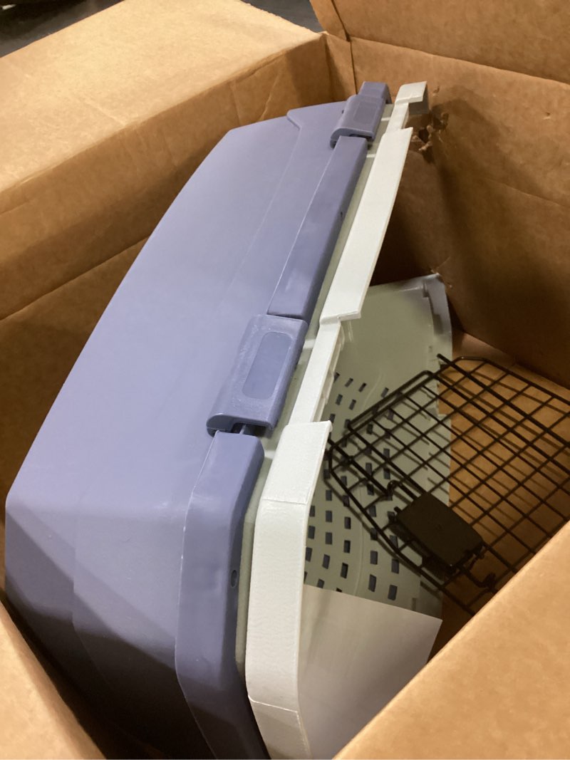 Condition photo showing Good Condition for amazon basics sturdy portable 2-door top-load hard-sided pet travel carrier with secure ventilation, handle, front & top entry for dogs, cats, 22.8"l x 15"w x 13"h, gray & blue gray & blue 22.8"l x 15.0"w x 13.0"h