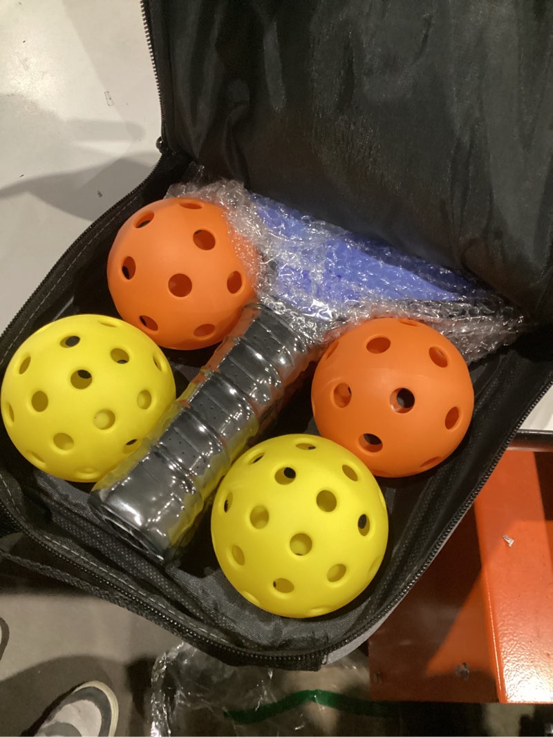 Condition photo showing New/Like New for pickleball paddles set of 2, 2025 usapa approved pickleball set, fiberglass lightweight pickle ball rackets 2 pack, 2 outdoor pickleball, 2 indoor pickleball balls, 1 pickleball bag for women and men blue
