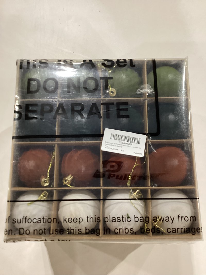 Condition photo showing New/Like New for 48 Pcs Velvet Christmas Balls Bulk 2.36 Inch Flocked Christmas Tree Ball Ornament Plastic Decorative Hanging Ornament Xmas Bulb Decorations Xmas Tree Ornament for Holiday(Classic Color) Classic Color 48