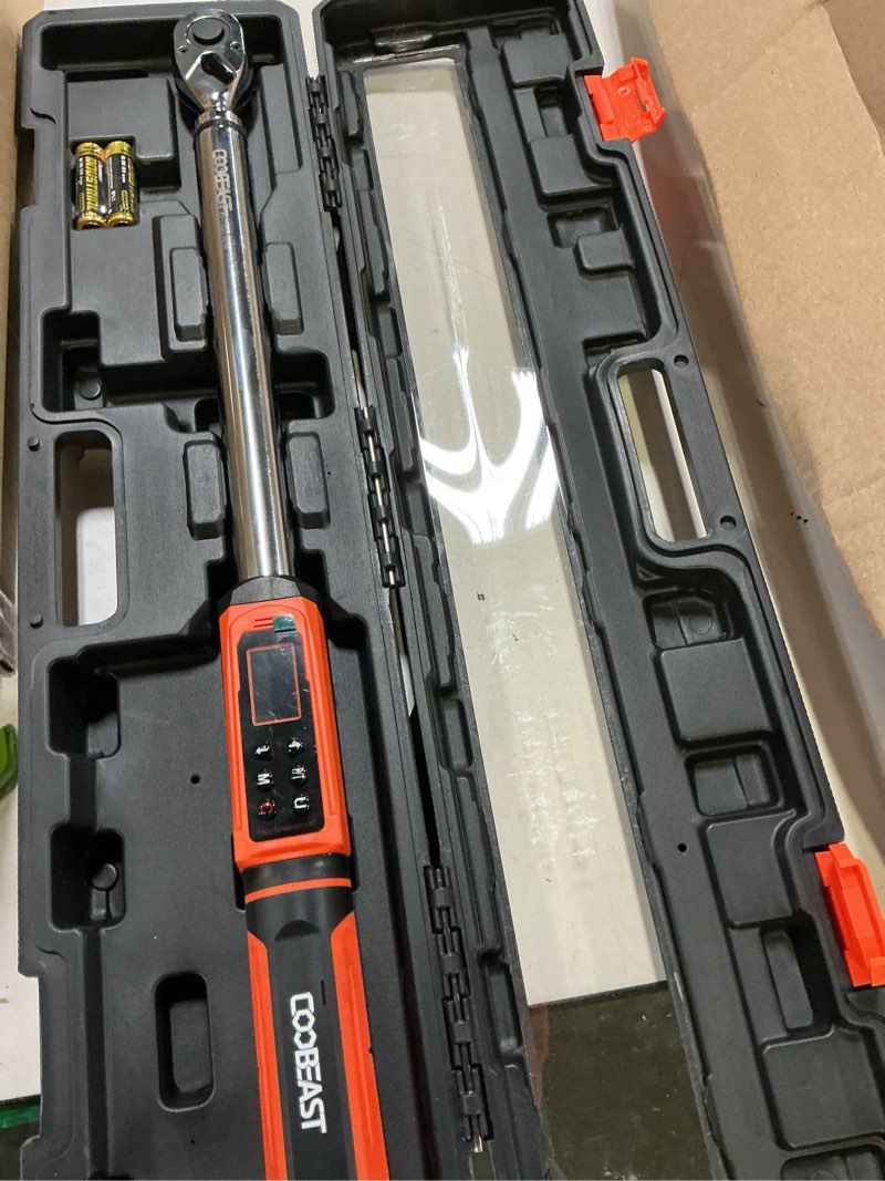 Condition photo showing As Is for coobeast digital torque wrench, 3/8 drive electronic torque wrench with preset value(1.5-99.5 ft-lbs./2-135nm), buzzer and led flash five units of measure for bike motorcycle car