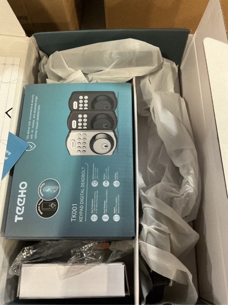 Condition photo showing New/Like New for teeho tk001h keyless entry door lock with handle set, electronic deadbolt keypad door lock with code, smart locks for front door, exterior door handle, auto-lock, easy to install, oil-rubbed bronze oil rubbed bronze