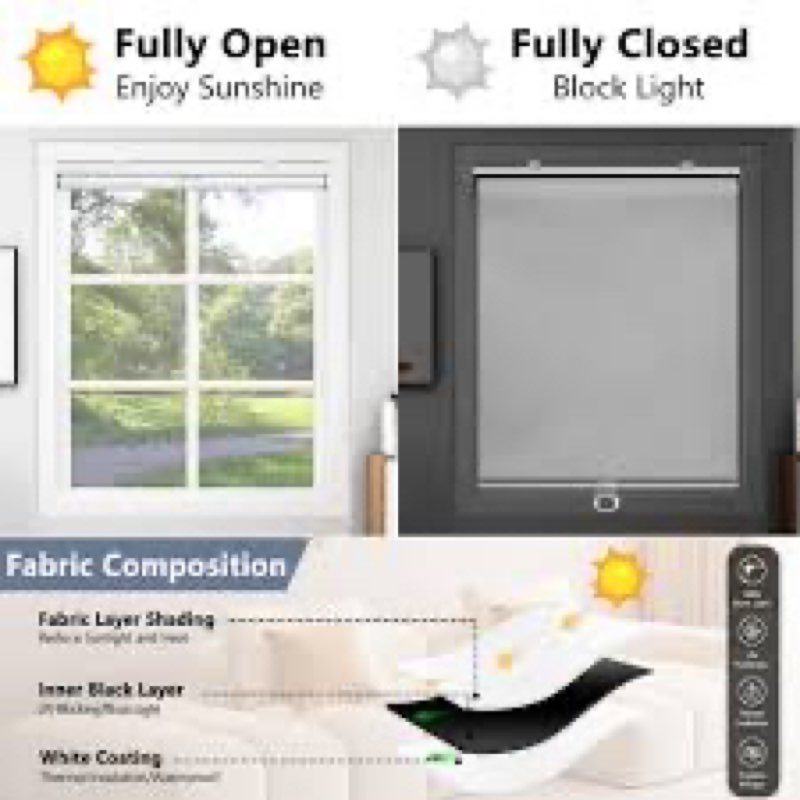 SHADEMOON Blackout Cordless Roller Shades for Indoor Windows,Room Darkening Blind with Spring System