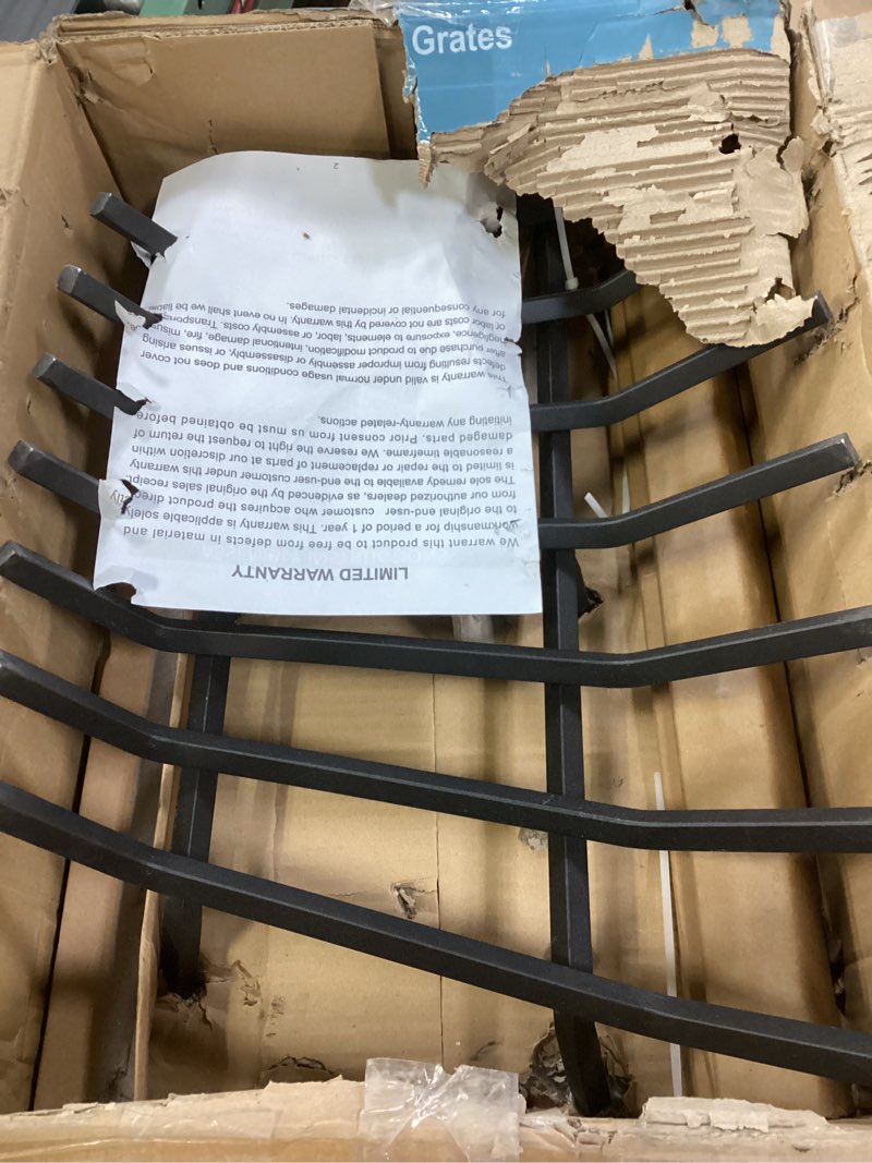 Condition photo showing Good Condition for Fireplace Grate 21 Inch, Fireplace Grates Heavy Duty Cast Iron Solid Steel 7 Bars Fire Pit Grate with 6 Support Legs, Fireplace Log Grate Outdoor Indoor Wrought Iron Wood Burning Rack